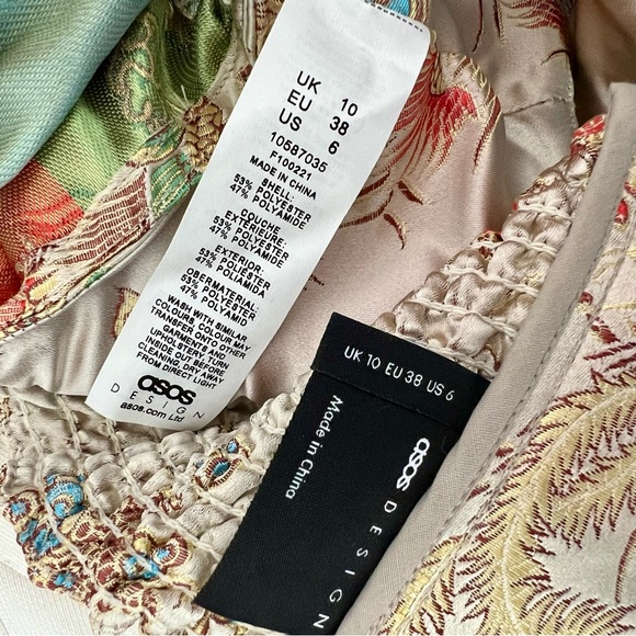 ASOS Design Puff Sleeve Top Champagne Jacquard Tank Asian Dragon Cropped US 6 - Picture 8 of 9